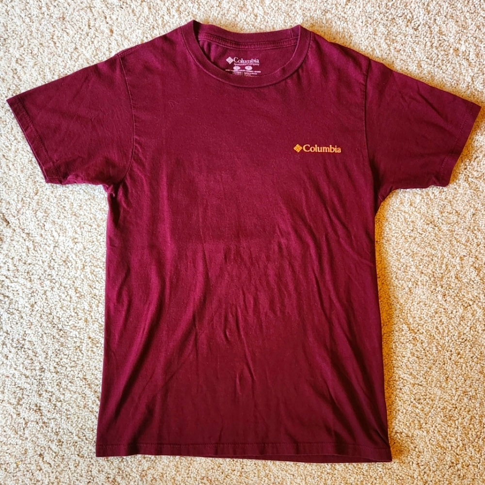 Columbia Men's Short Sleeve Tee - Burgundy, Yellow, Green Graphic - Picture 2 of 5